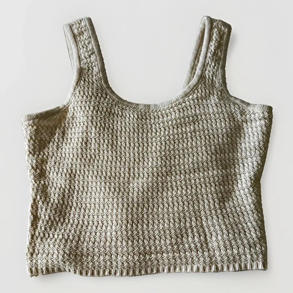 Freshman 1996 Women's S Beige Solid Knit Straight Neck Strap Crop Tank